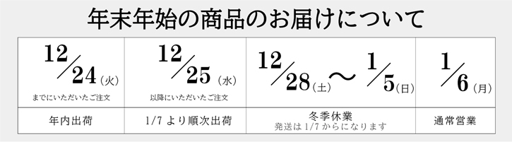 年末年始発送について